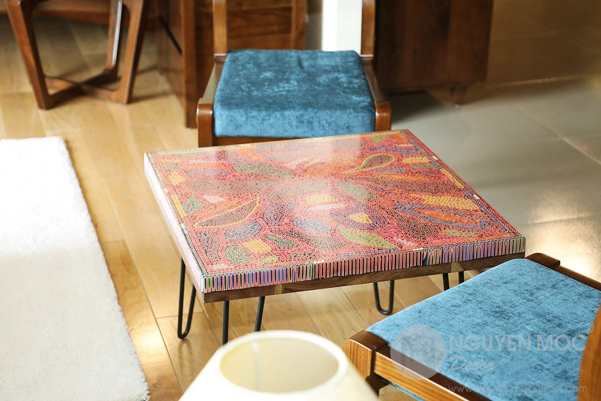 Lotus Pond Colored-Pencil Coffee Table