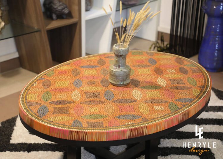 Lucky Coins Colored Pencil Coffee Table with ceramic