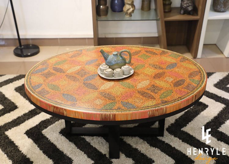 Lucky Coins Colored Pencil Coffee Table with potery