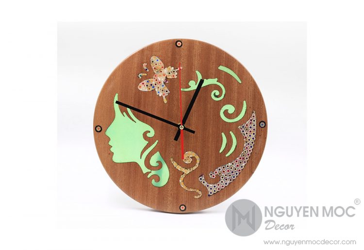 Terpsichore Muse Colored-Pencil Wood Wall Clock