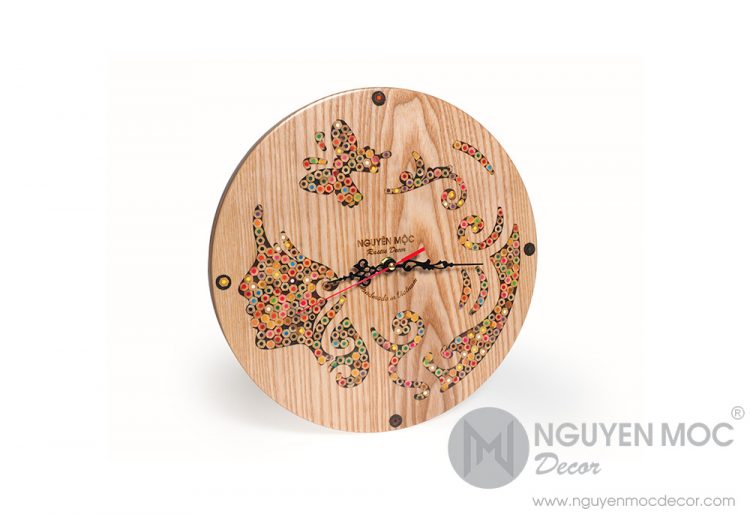 Urania Muse Colored-Pencil Wood Clock
